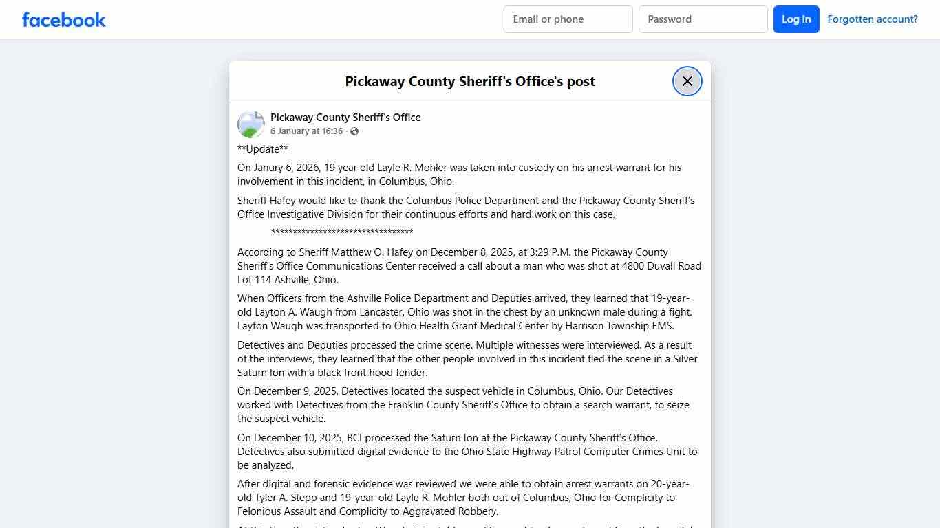 **Update** On Janury... - Pickaway County Sheriff's Office | Facebook