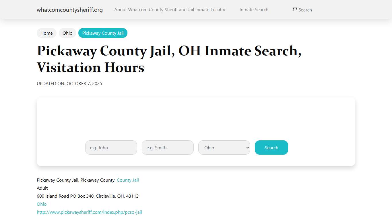 Pickaway County Jail, OH Inmate Search, Visitation Hours